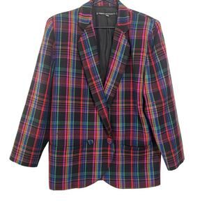 Vintage Umberto Ginocchietti Wool Plaid Blazer Unisex Mens Size 42 Multi 80's
